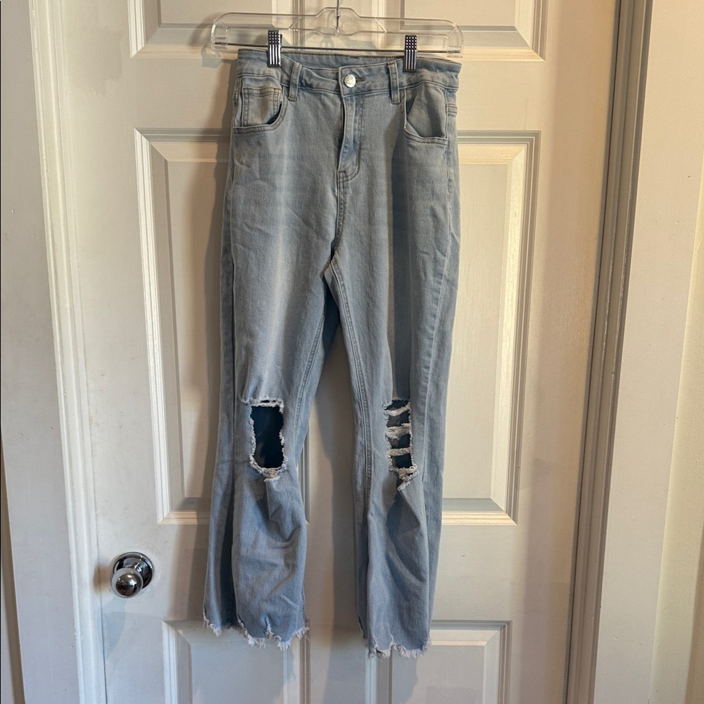 Light Blue Distressed Flare Jeans